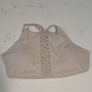 Aerie Cream Halter Top with Crochet Accents Bikini Top